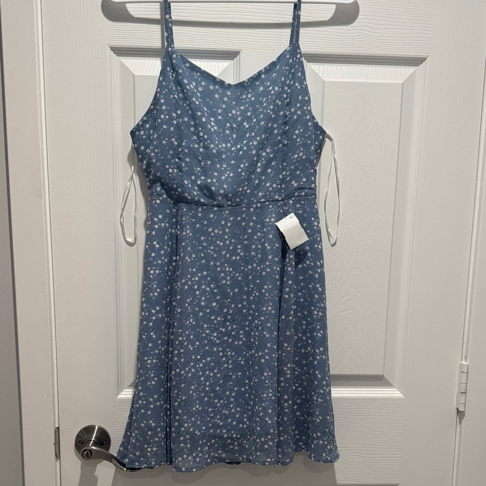 Blue Floral Spaghetti Strap Dress